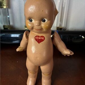 VTG. 11" Composition Kewpie Doll, W/Rose O'Neill Heart Decal Wings, Jointed Arms